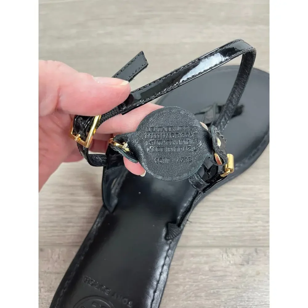 Tory Burch Black Patent Leather Ali Thong Sandal Sz.10